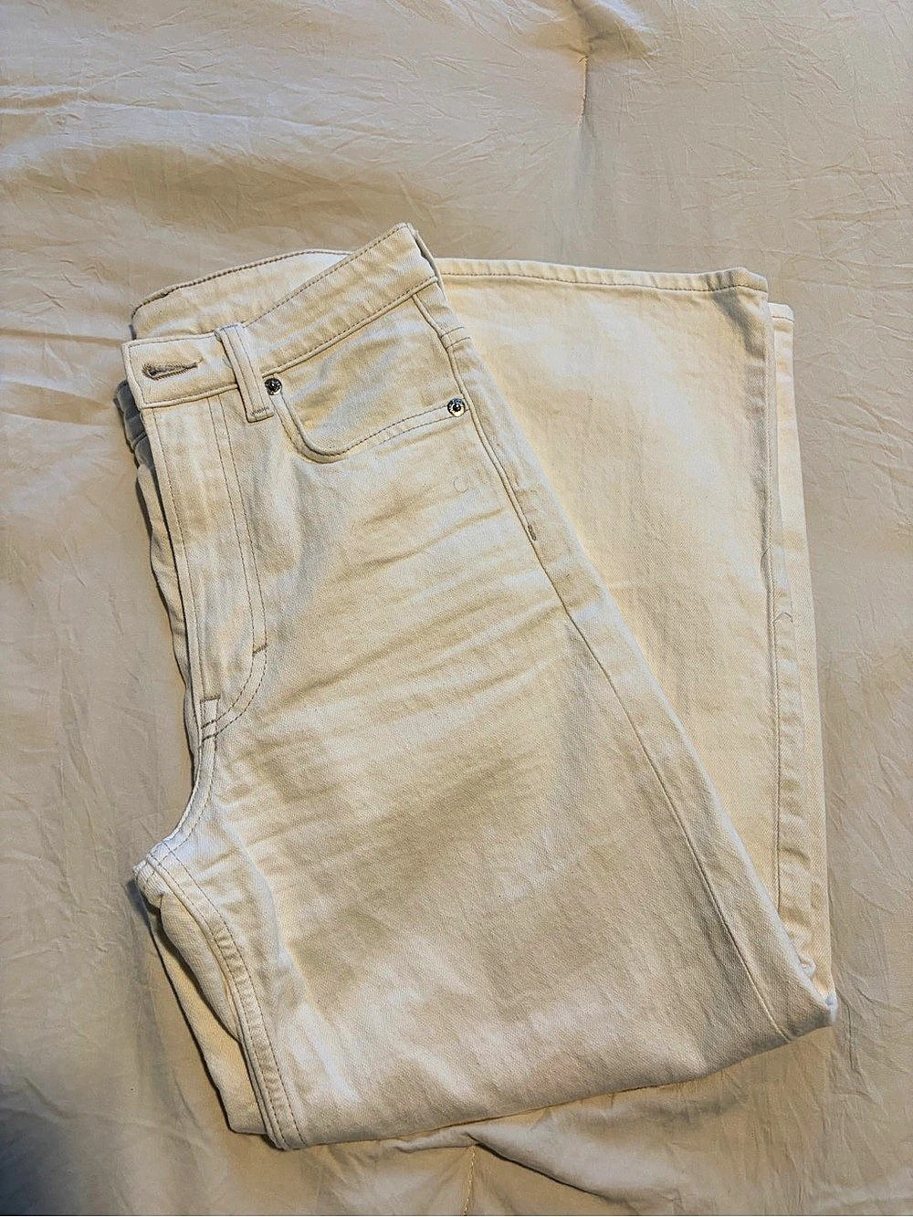 H&M Wide High Waist Cropped Jeans White